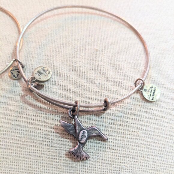 Pair of Alex & Ani Gold Tone Bracelets ~ Hummingbird and Paw Print - Picture 6 of 7
